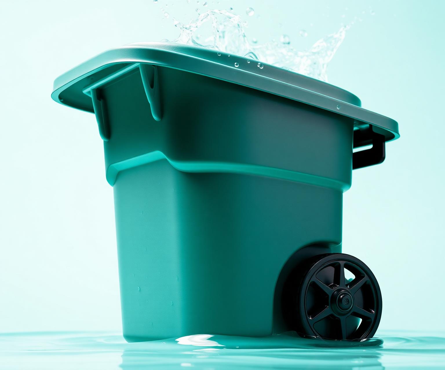 Sparkling clean trash bin with water splashing